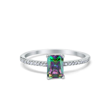 Art Deco Wedding Ring Simulated Rainbow CZ 925 Sterling Silver